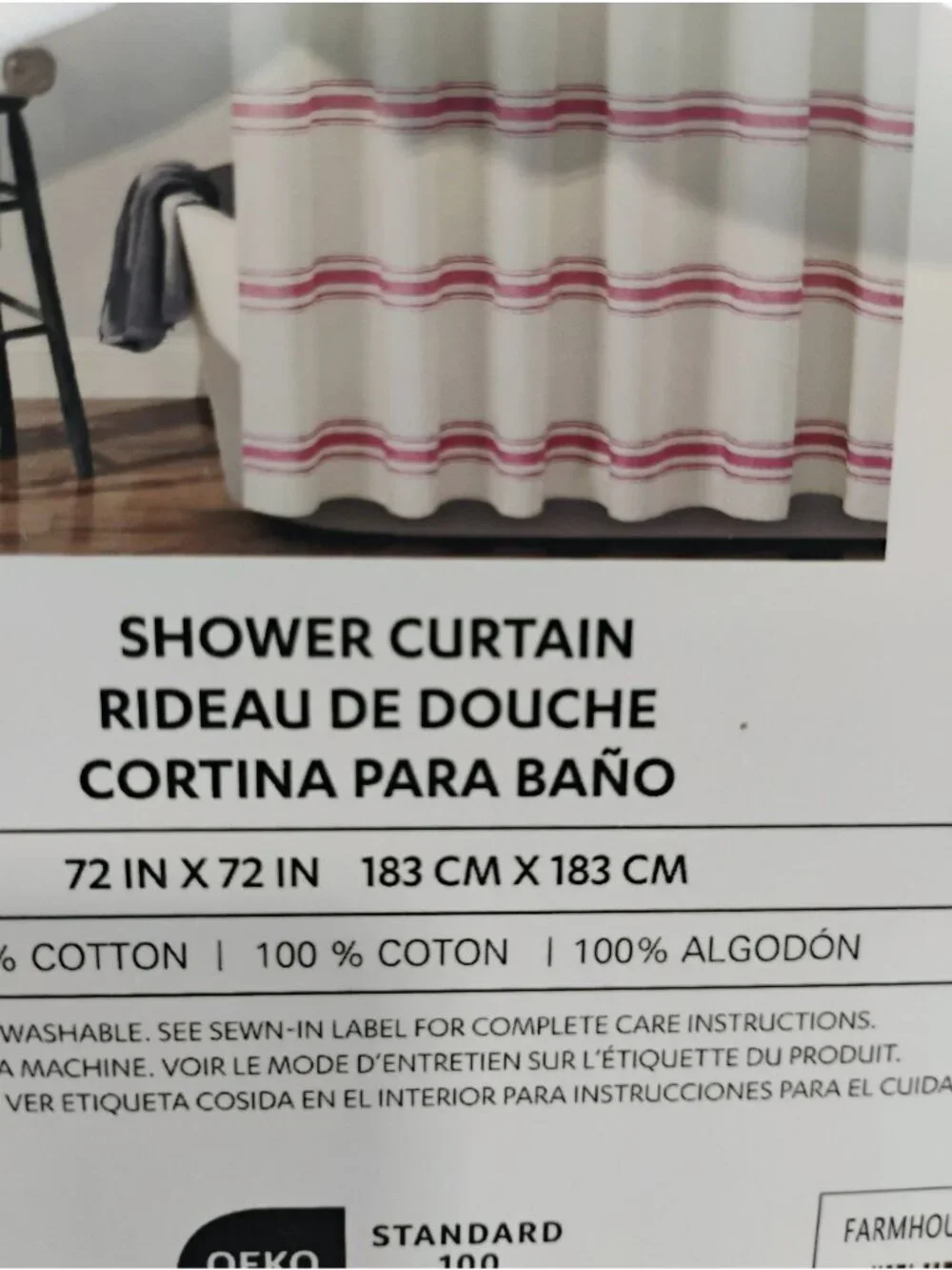 Lush Décor Farmhouse Striped Cotton Shower Curtain 72x72 Inches